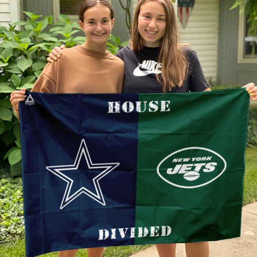 Cowboys vs Jets House Divided Flag, NFL House Divided Flag