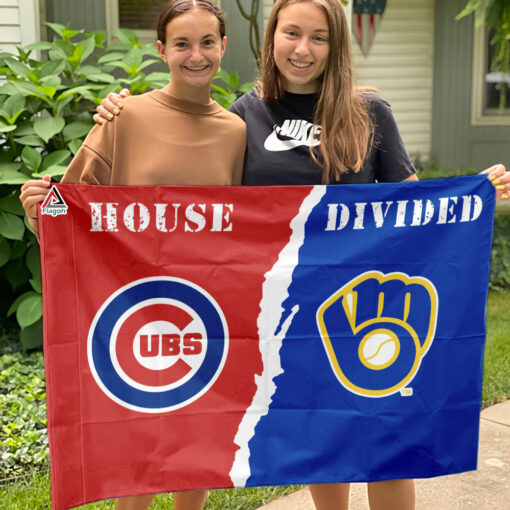 Cubs vs Brewers House Divided Flag, MLB House Divided Flag
