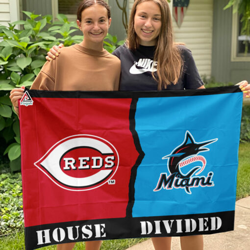 Reds vs Marlins House Divided Flag, MLB House Divided Flag