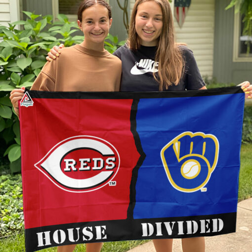 Reds vs Brewers House Divided Flag, MLB House Divided Flag