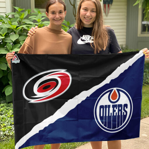 Hurricanes vs Oilers House Divided Flag, NHL House Divided Flag