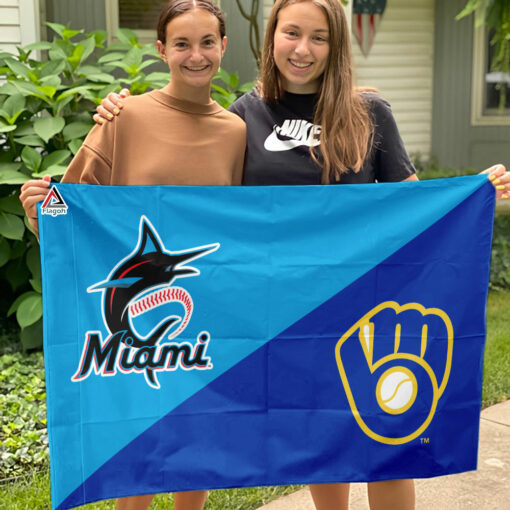 Marlins vs Brewers House Divided Flag, MLB House Divided Flag