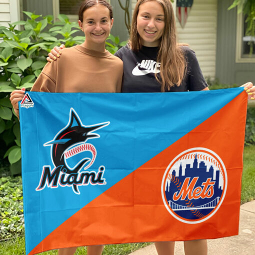 Marlins vs Mets House Divided Flag, MLB House Divided Flag