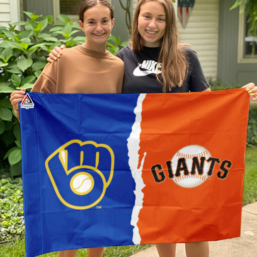 Brewers vs Giants House Divided Flag, MLB House Divided Flag