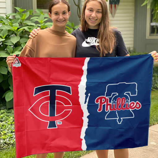 Twins vs Phillies House Divided Flag, MLB House Divided Flag