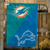 Miami Dolphins vs Detroit Lions House Divided Flag, NFL House Divided Flag