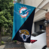 Miami Dolphins vs Jacksonville Jaguars House Divided Flag, NFL House Divided Flag