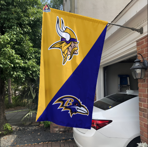 Vikings vs Ravens House Divided Flag, NFL House Divided Flag