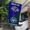Baltimore Ravens vs New York Jets House Divided Flag, NFL House Divided Flag
