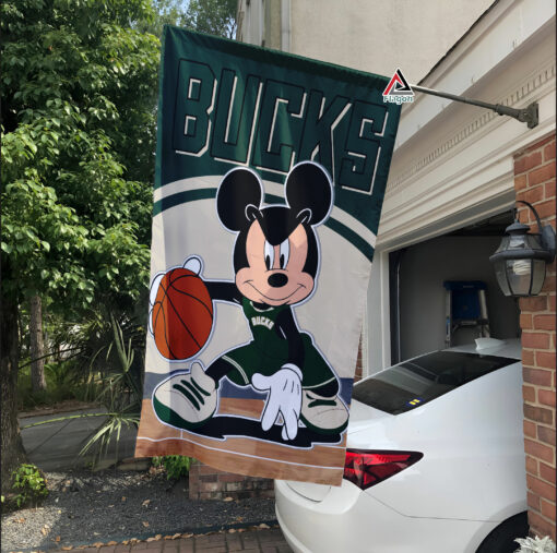 Milwaukee Bucks x Mickey Basketball Flag, NBA Premium Flag