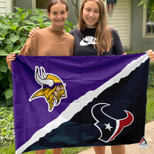 Vikings vs Texans House Divided Flag, NFL House Divided Flag
