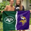 New York Jets vs Minnesota Vikings House Divided Flag, NFL House Divided Flag
