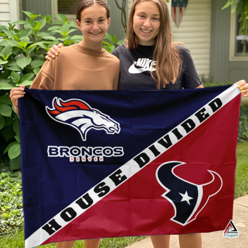 Broncos vs Texans House Divided Flag, NFL House Divided Flag