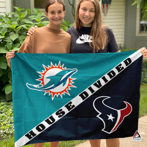 Dolphins vs Texans House Divided Flag, NFL House Divided Flag