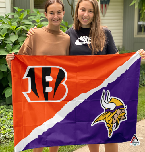 Bengals vs Vikings House Divided Flag, NFL House Divided Flag