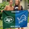 New York Jets vs Detroit Lions House Divided Flag, NFL House Divided Flag
