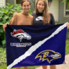 Denver Broncos vs Baltimore Ravens House Divided Flag, NFL House Divided Flag