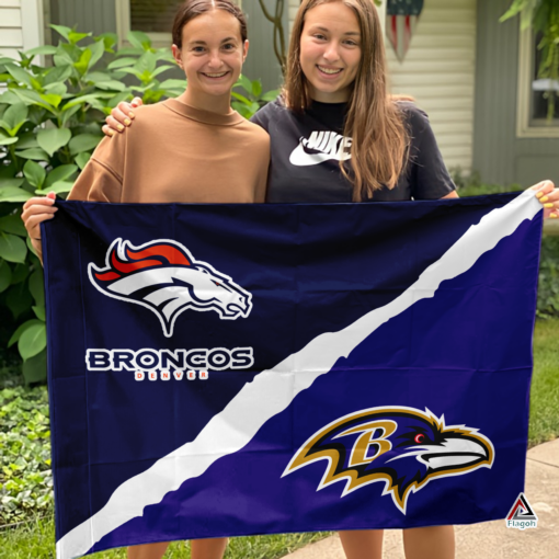 Broncos vs Ravens House Divided Flag, NFL House Divided Flag