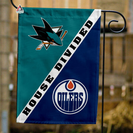 Sharks vs Oilers House Divided Flag, NHL House Divided Flag