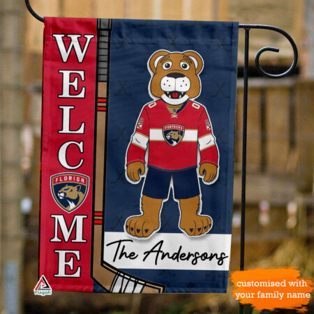 Florida Panthers Hockey Flag, Stanley Mascot Personalized Ice Hockey Fan Welcome Flags, Custom Family Name NHL Premium Decor