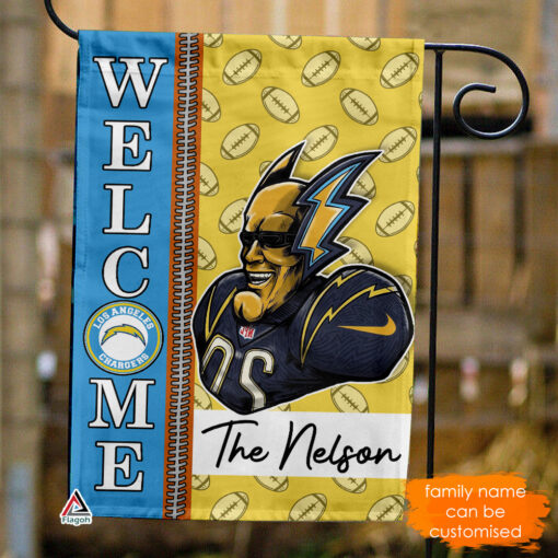 Los Angeles Chargers Football Flag, Boltman Mascot Personalized Football Fan Welcome Flags, Custom Family Name NFL Premium Decor