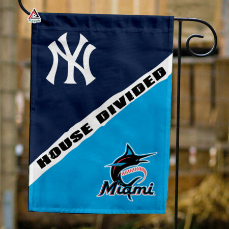 Yankees vs Marlins House Divided Flag, MLB House Divided Flag