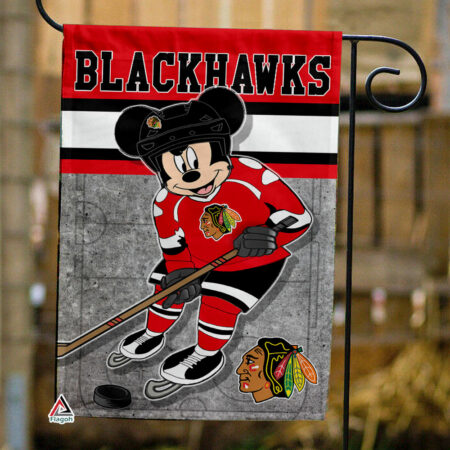 Chicago Blackhawks x Mickey Hockey Flag, Chicago Blackhawks Flag, NHL Premium Flag