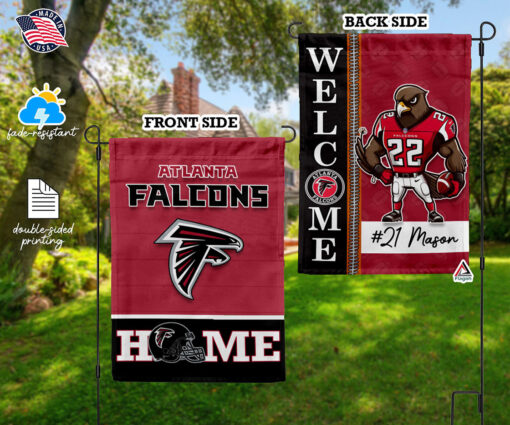 Atlanta Falcons Football Flag, Freddie Falcon Mascot Personalized Football Fan Welcome Flags, Custom Family Name NFL Decor