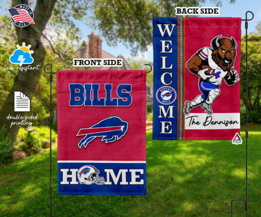 Buffalo Bills Football Flag, Billy Buffalo Mascot Personalized Football Fan Welcome Flags, Custom Family Name NFL Decor