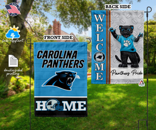 Carolina Panthers Football Flag, Sir Purr Mascot Personalized Football Fan Welcome Flags, Custom Family Name NFL Decor