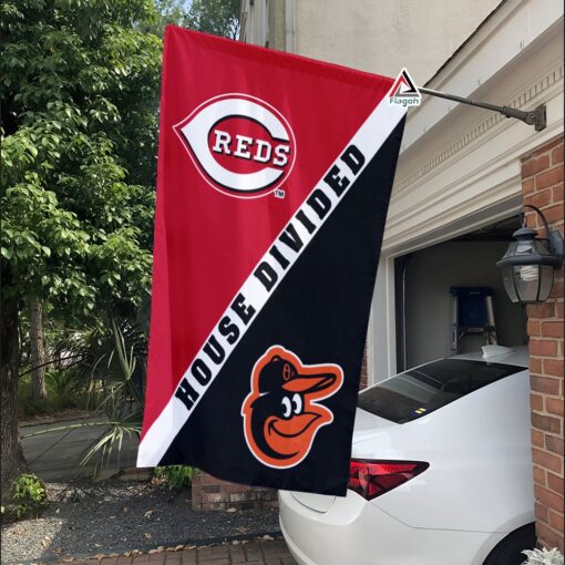 Reds vs Orioles House Divided Flag, MLB House Divided Flag