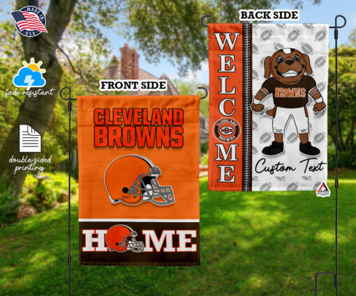 Cleveland Browns Football Flag, Brownie the Elf Mascot Personalized Football Fan Welcome Flags, Custom Family Name NFL Decor