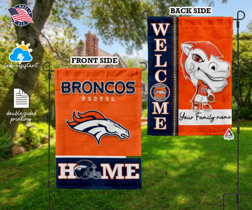 Denver Broncos Football Flag, Thunder Mascot Personalized Football Fan Welcome Flags, Custom Family Name NFL Decor