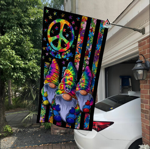 Gnome Hippie Soul Flag, Love Peace Sunflowers Flag, Bohemian Peace Garden Flag