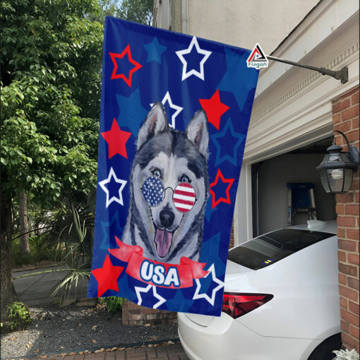 Patriotic Siberian Husky Dog Flag, 4th of July For Dog Lover, Freedom Husky With American Flag