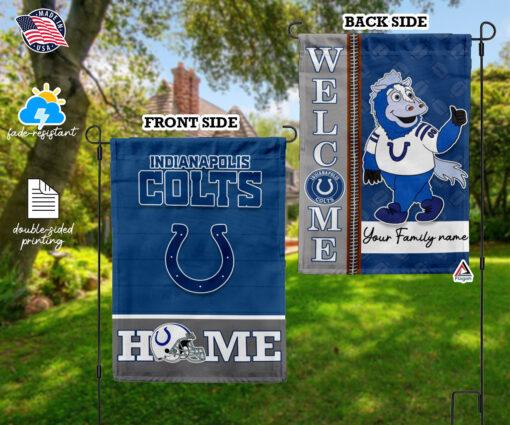 Indianapolis Colts Football Flag, Blue Mascot Personalized Football Fan Welcome Flags, Custom Family Name NFL Decor