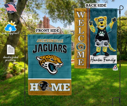 Jacksonville Jaguars Football Flag, Jaxson de Ville Mascot Personalized Football Fan Welcome Flags, Custom Family Name NFL Decor