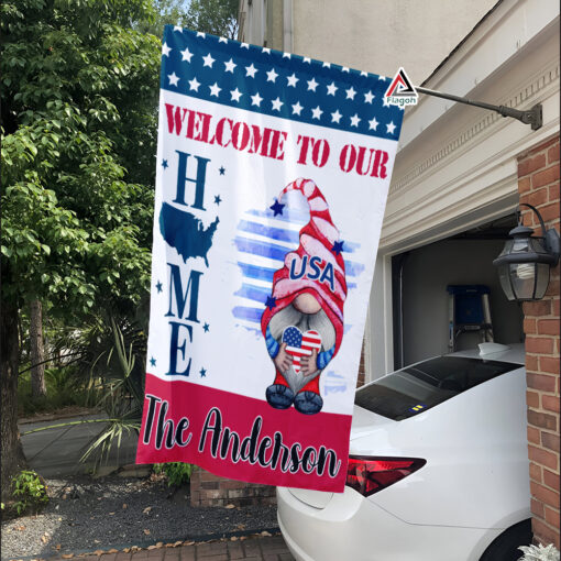 Custom Patriotic Gnomes Welcome Garden Flag, Personalized USA Independence Day Welcome Flag