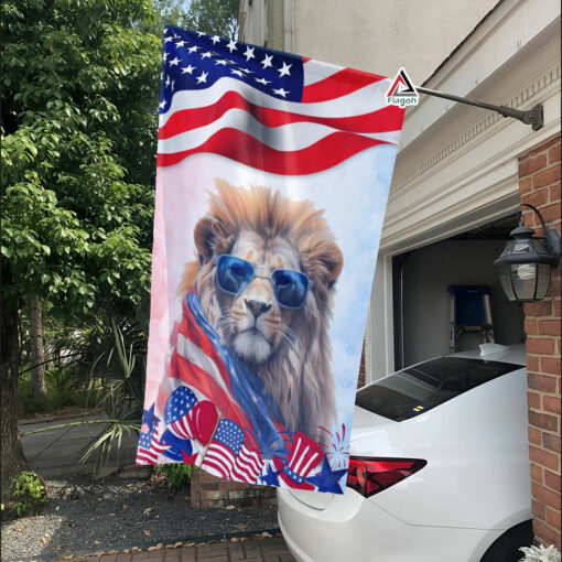 Lion Happy 4th July Flag Flag, Happy Independence Day Flag, Funny Lion USA Fourth July Flag, Lion American Patriotic Flag