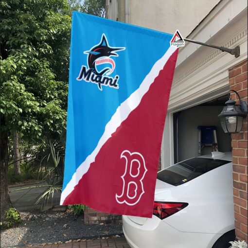 Marlins vs Red Sox House Divided Flag, MLB House Divided Flag