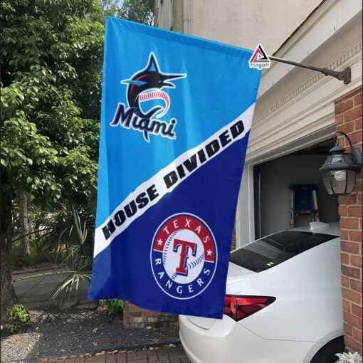 Marlins vs Rangers House Divided Flag, MLB House Divided Flag