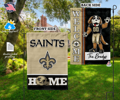 New Orleans Saints Football Flag, Gumbo Mascot Personalized Football Fan Welcome Flags, Custom Family Name NFL Decor