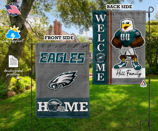 Philadelphia Eagles Football Flag, Swoop Mascot Personalized Football Fan Welcome Flags, Custom Family Name NFL Decor