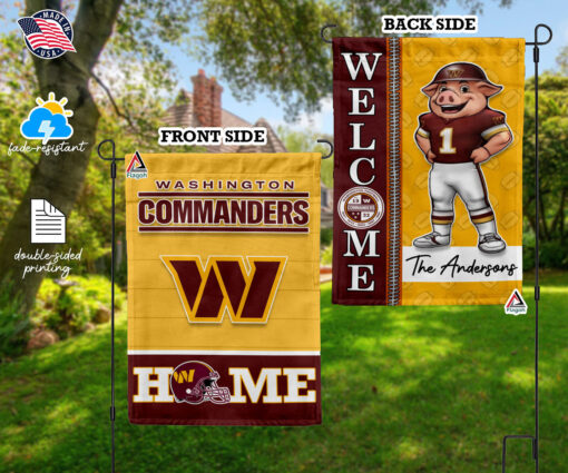 Washington Commanders Football Flag, Major Tuddy Mascot Personalized Football Fan Welcome Flags, Custom Family Name NFL Decor