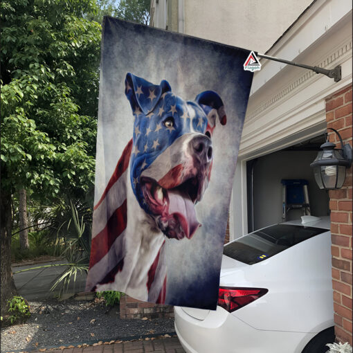 Patrotic Pitbull Dog with American Flag, July Fourth Day Pet Lover Decorative House Flag