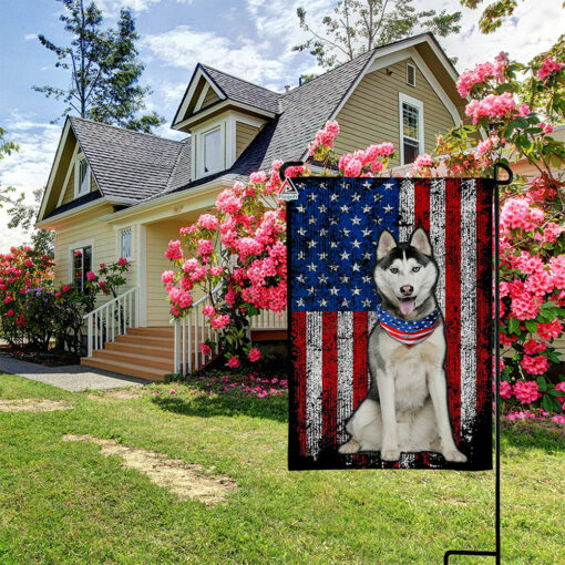 Siberian Husky Dog American Flag, Patriotic Husky Double Sided Garden Flag
