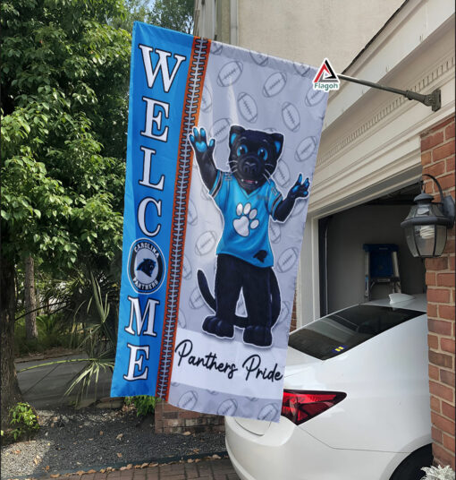 Carolina Panthers Football Flag, Sir Purr Mascot Personalized Football Fan Welcome Flags, Custom Family Name NFL Decor