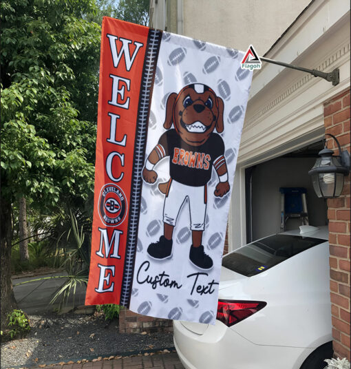 Cleveland Browns Football Flag, Brownie the Elf Mascot Personalized Football Fan Welcome Flags, Custom Family Name NFL Decor