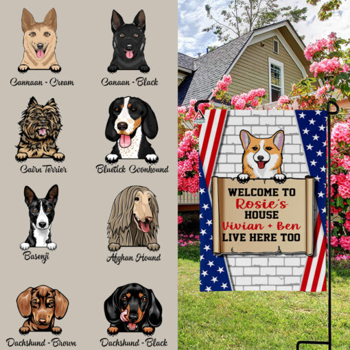 Welcome To The Dog House, Patriotic Custom Flags For Pet Lovers, Personalized Dog Decorative Garden Flags