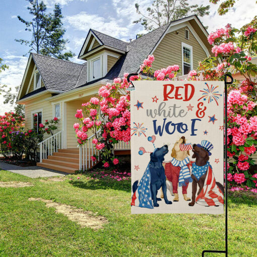 Red White and Woof Flag, Retriever Dog Breed Patriotic Flag, Happy America 4th Of July Flag